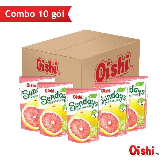 Combo 10 túi Oishi Nước Bưởi Sundays (180ml/túi)