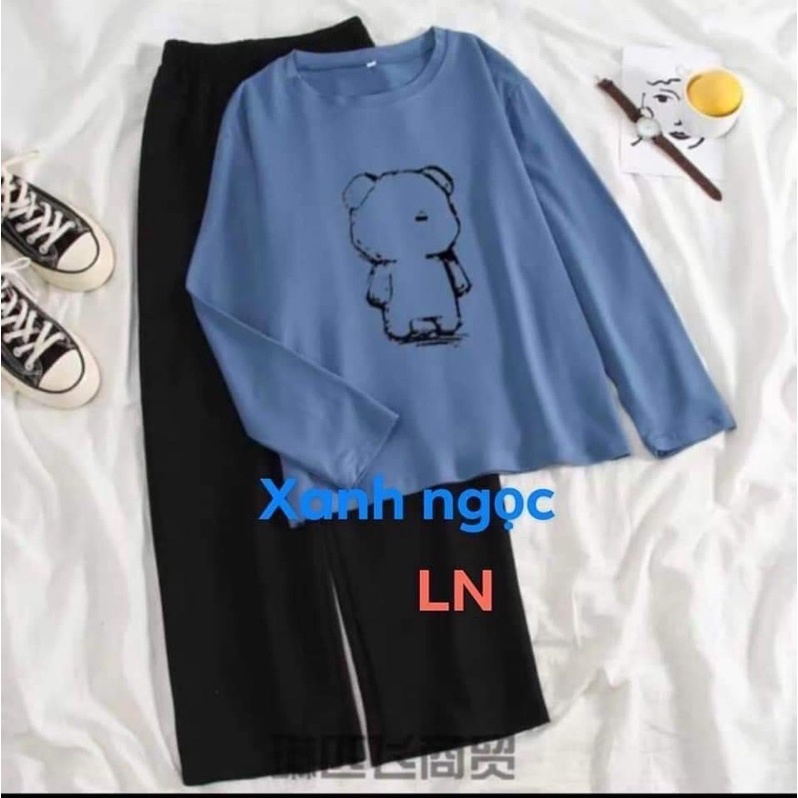 Sét áo gấu quay lưng tay dài + quần ống rộng xuông TH6
