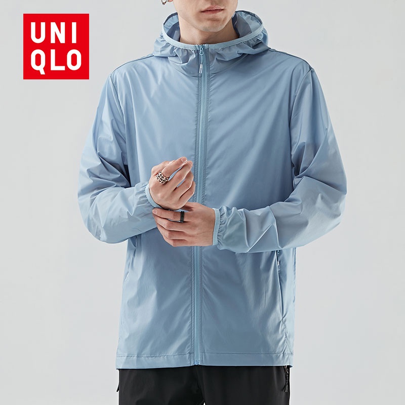 UNIQLO Áo Khoác Chống Nắng Có Mũ Trùm Đầu Có Khóa Kéo Thoáng Khí Màu Trơn Cỡ M-3XL Cho Nam Nữ
