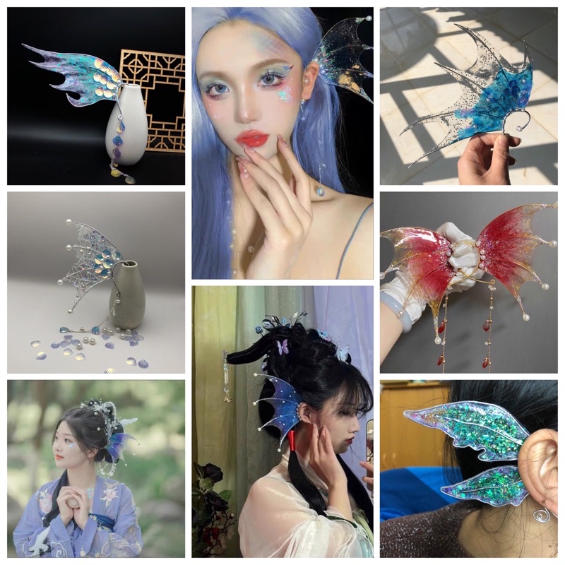 2 chiếc tai nàng tiên cá cosplay nhân ngư cổ trang handmade phong cách dùng làm phụ kiện make up chụp ảnh