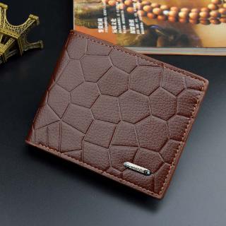 Men's Short Wallet Stone Pattern Portable Folding Wallet Bag Soft Leather Wallet