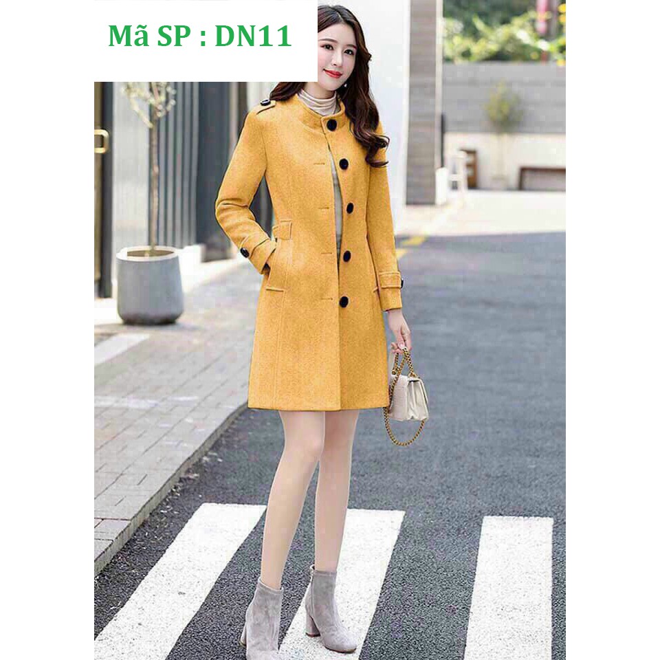 Áo khoác dạ mangto nữ màu vàng cổ trụ nút đen xinh xắn DN11 Thoitranghd com