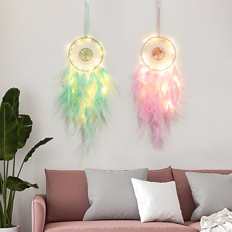 Vòng Giấc Mơ Dreamcatcher Đính Lông Vũ Trang Trí Vintage