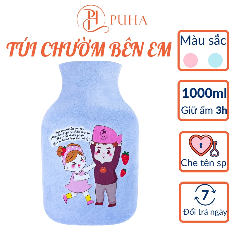 Túi chườm nóng bụng kinh PUHA 1000ml phiên bản BÊN EM hộp quà tặng bạn gái