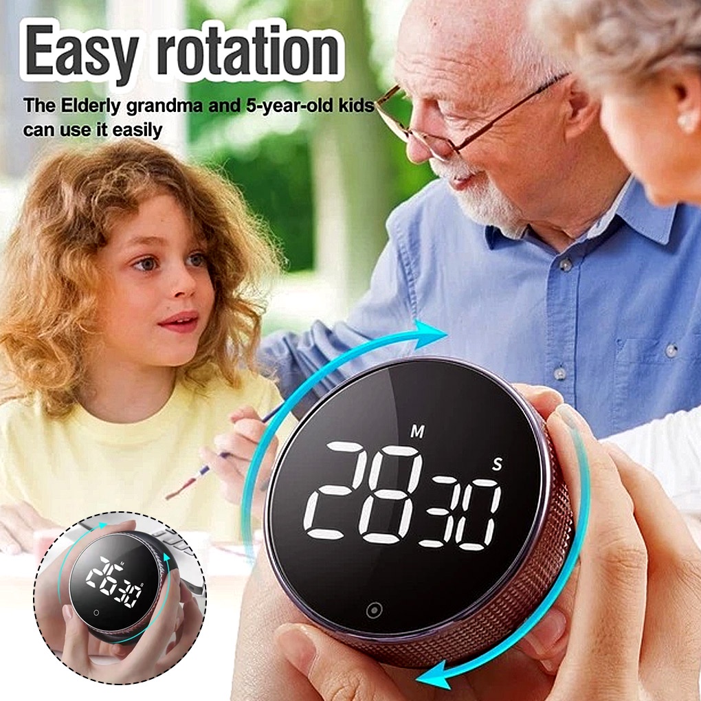 Round Rotary Digital Timer Stopwatch LED 99 Minutes 59 Seconds Studying Meditation Countdown Alarm 3 Level
