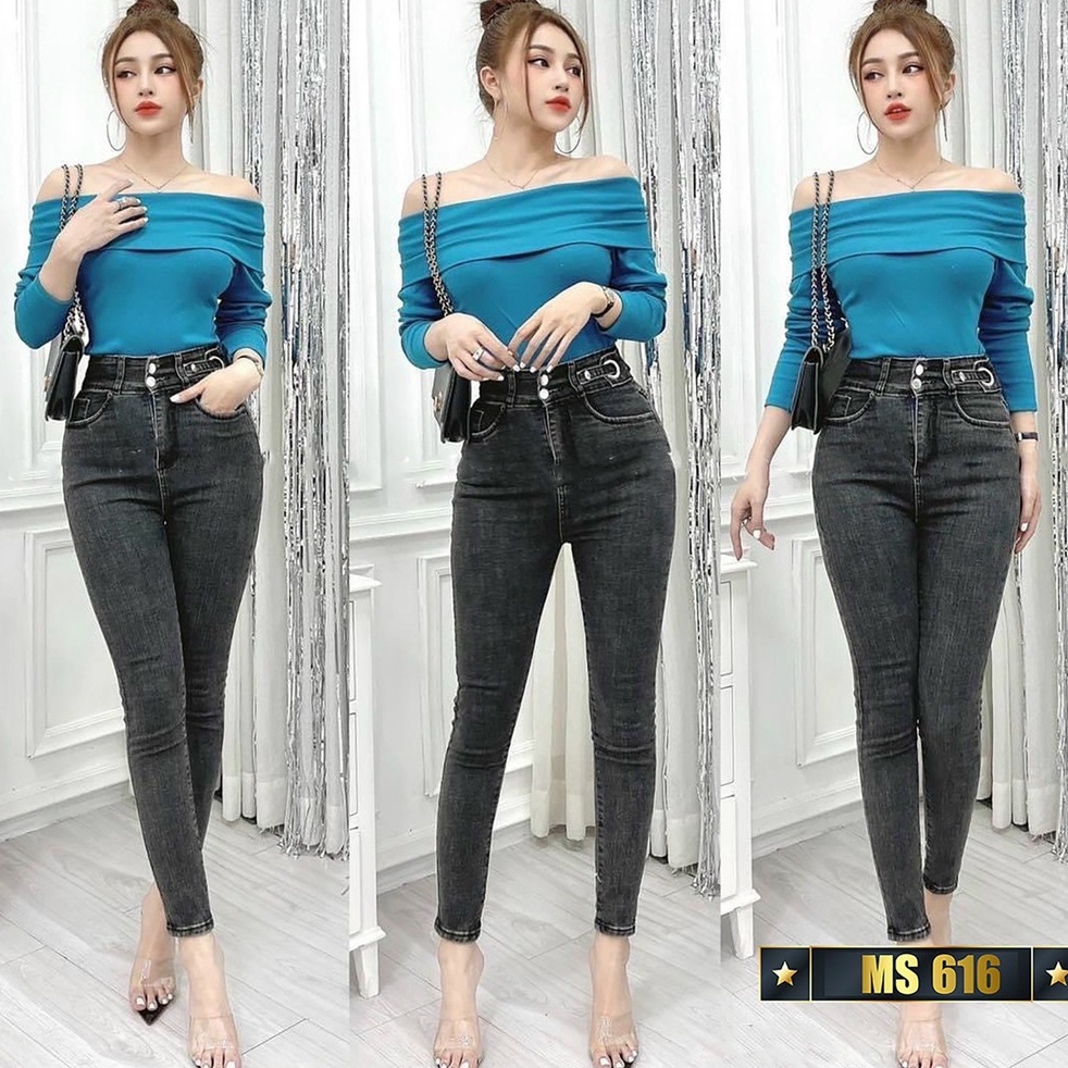 Quần jean nữ đen cao cấp - quần jean nữ 2 cúc lưng cao chất liệu denim co giãn (fom chuẩn shop) Lady-Hn Store88 NG41