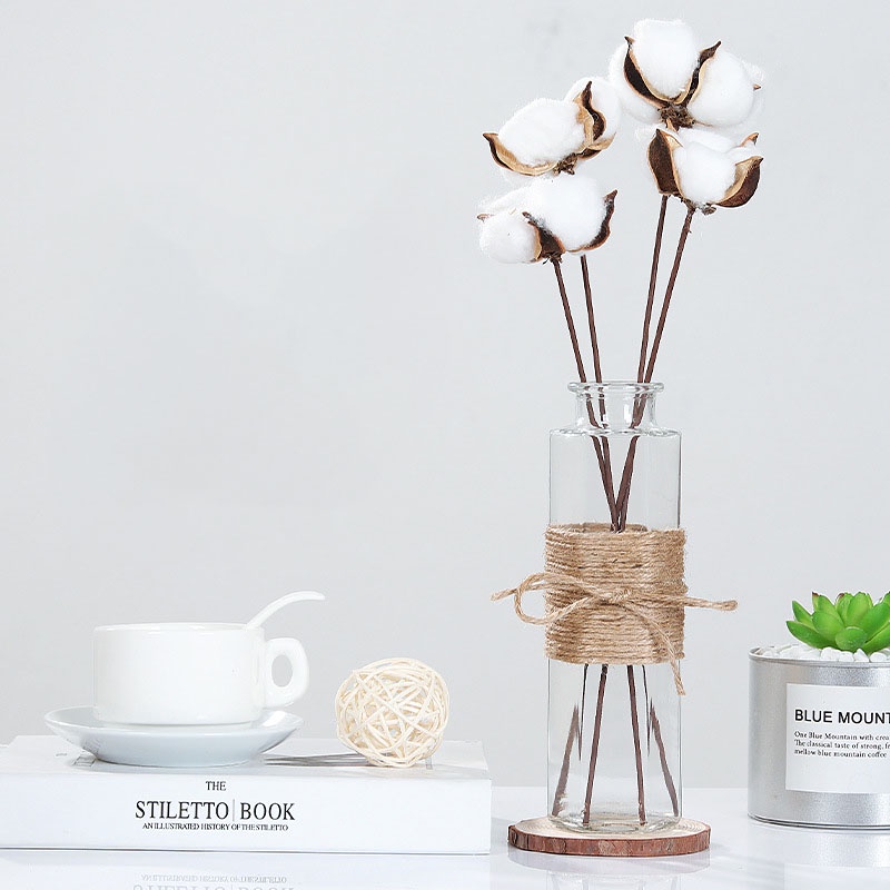 Lọ cắm hoa thuỷ tinh trong suốt kèm dây mây nhiều hình dáng