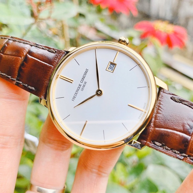 Đồng hồ nam Frederique Constant Slimline FC-220V5S5 Swiss Made, máy Quartz, mạ vàng PVD, kính Sapphire chống trầy, 38mm