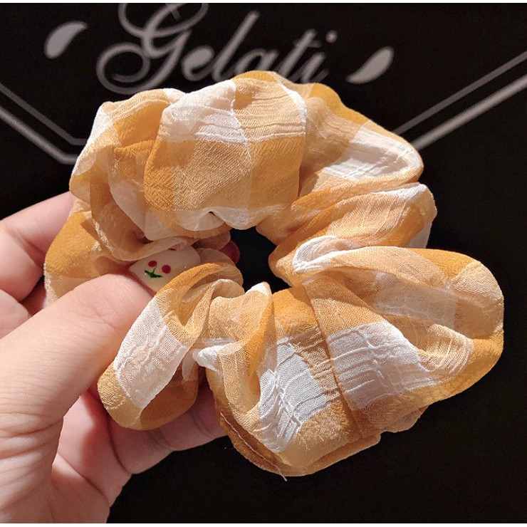 cột tóc vải scrunchies buộc tóc vải họa tiết kẻ caro to loại đẹp hot trend PK22