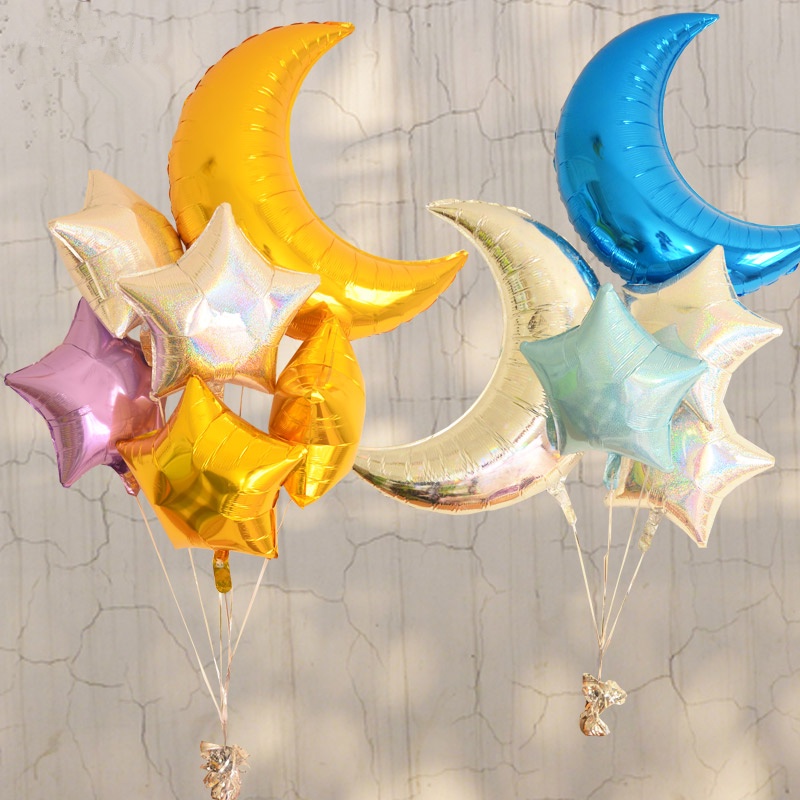 1 Bong Bóng Nhôm 36 &quot;Hình Trăng Sao Dùng Trang Trí Tiệc Cưới, Sinh Nhật, Giáng Sinh, Valentine