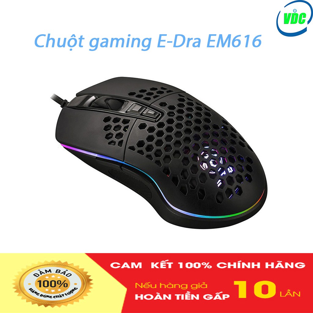 Chuột gaming E-Dra EM616 - Chống Nước - Màu Đen - Led RGB - Chính hãng bảo hành  24 tháng