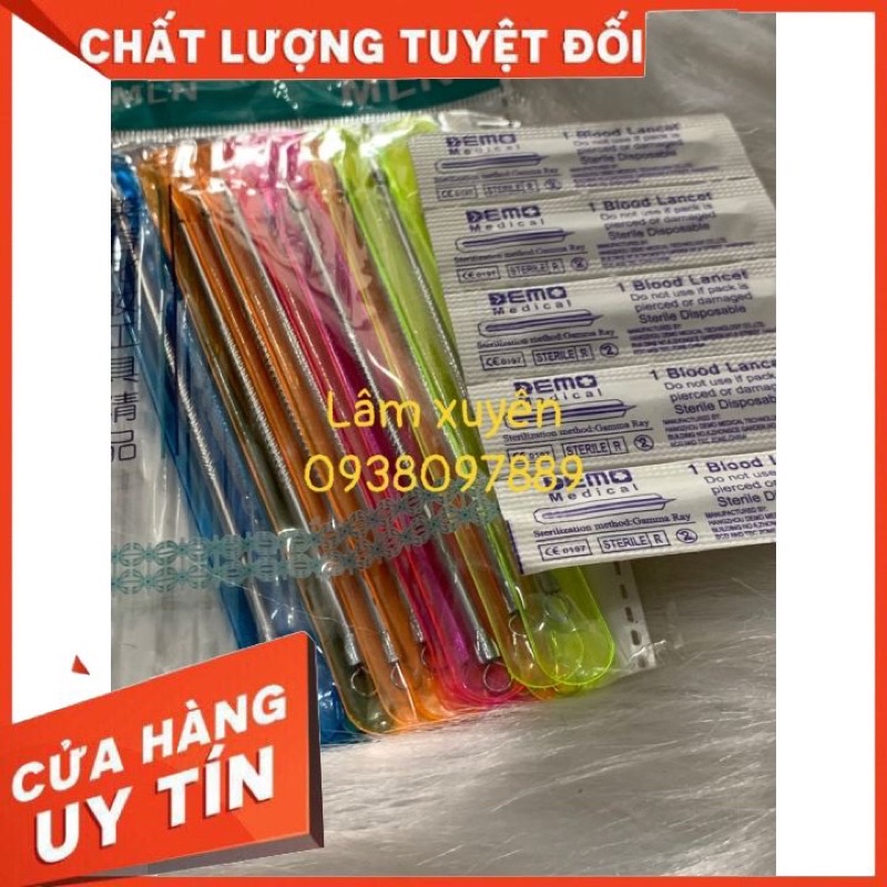 Dụng cụ lấy mụn 💯 GIÁ RẺ 💯 gồm cây nặn mụn và dao lễ mụn chất liệu thép titan siêu bén mũi nhọn siêu rẻ bền vệ sinh spa.