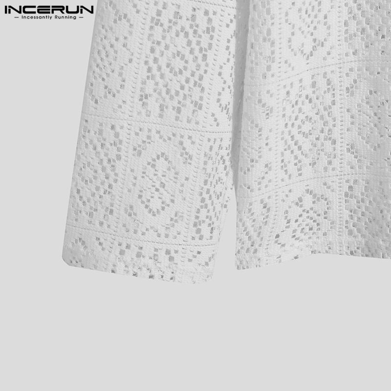 Áo sơ mi polo Incerun móc xuyên thấu phối ren hoa cho nam đi biển