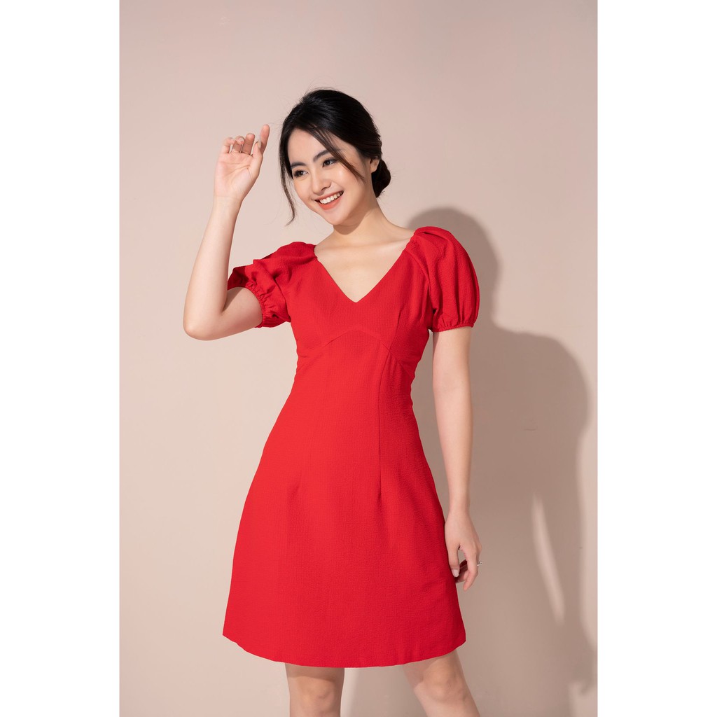 Đầm nữ tay bồng, cổ chữ V, dáng xòe tiểu thư, sang trọng, thiết kế cao cấp TKFASHION DK912