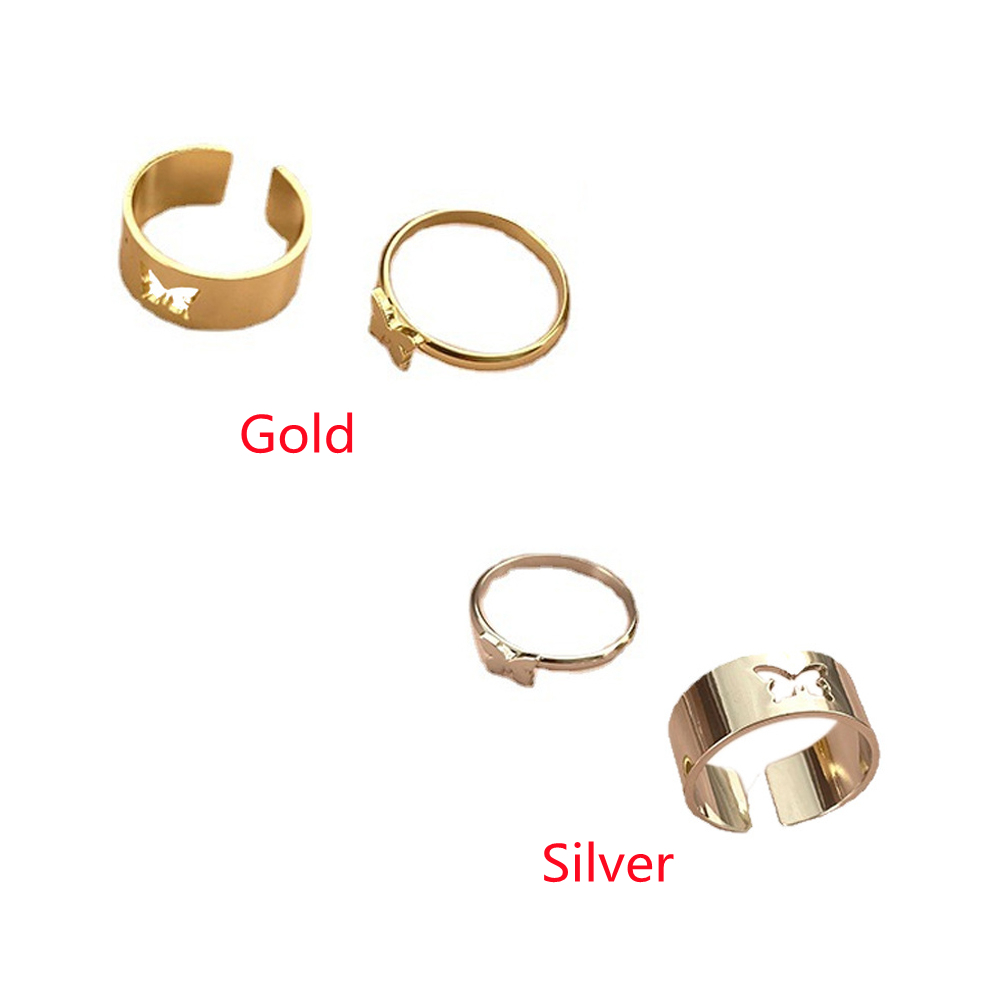 Bộ 2 Cái Trang Sức Rỗng|Bộ 2 Nhẫn Hình Bướm Nhiều Màu Sắc Phong Cách Vintage Có Thể Điều Chỉnh Thời Trang Cho Nữ