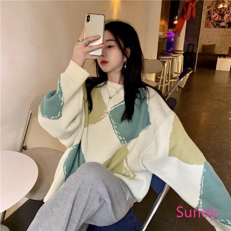 Áo Sweater Tay Dài Dáng Rộng Kiểu Hàn Quốc Thời Trang Mùa Đông Cho Nữ