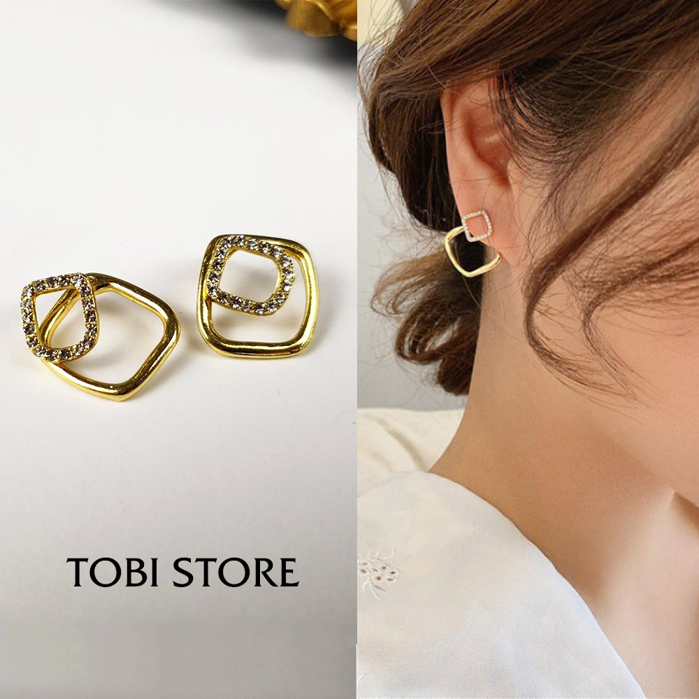 Bông tai nữ TOBI STORE nhiều kiểu dáng khuyên tai nữ dễ thương tròn, dài, mạ vàng xinh xắn