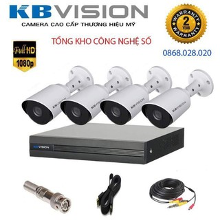Trọn Bộ 4 Mắt Camera 2.0M Full HD KBVISION +HDD 500G đi kèm dây tùy chọn
