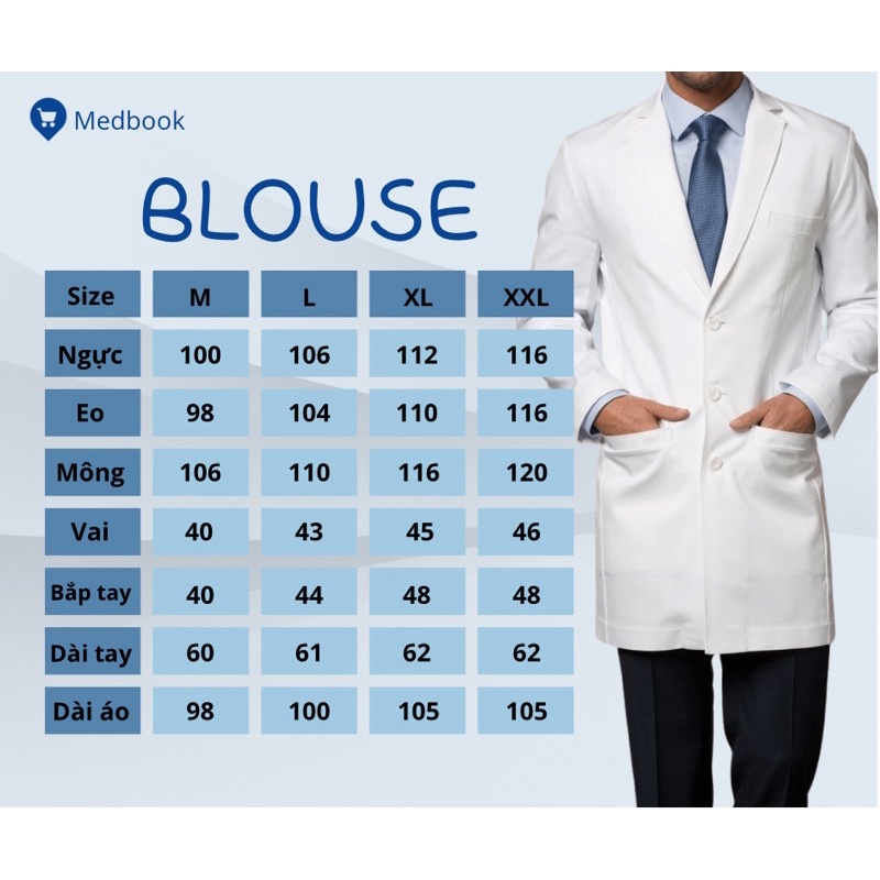 Áo Blouse Trắng  Bác Sĩ - Tay Dài / Tay Ngắn, Cộc Tay - Nam, Nữ Vải Tuyết Mưa - Thương hiệu MU