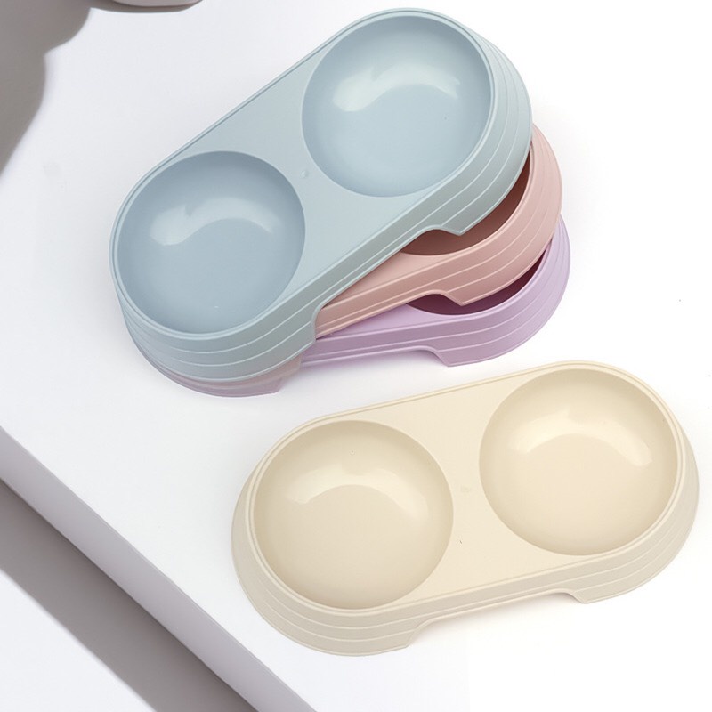 Bát ăn đôi nhựa đựng thức ăn và nước uống cho mèo, đế chống trượt cao cấp - Đảo Chó Mèo