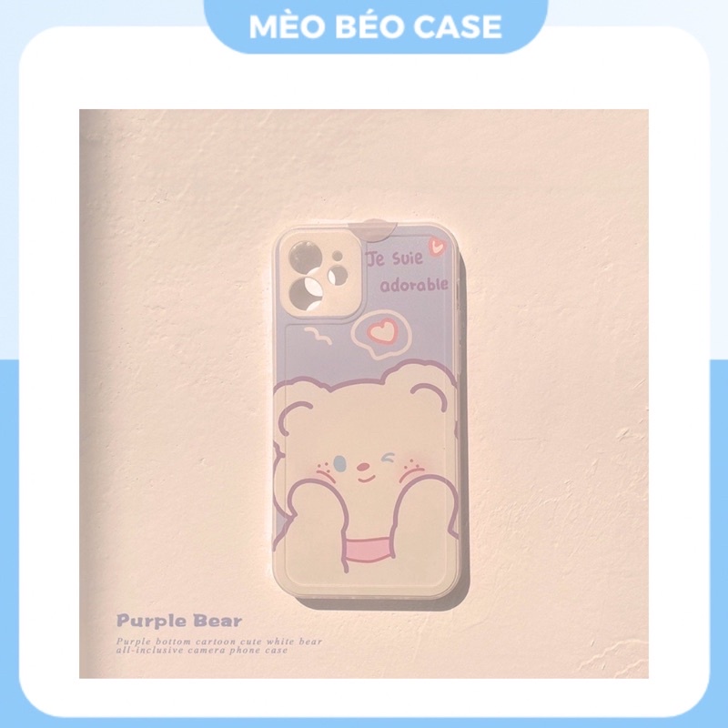 (SIÊU RẺ) Ốp lưng iphone tím gấu trắng cute 7plus/8/8plus/x/xr/xs/11/12/13/pro/max/plus/promax