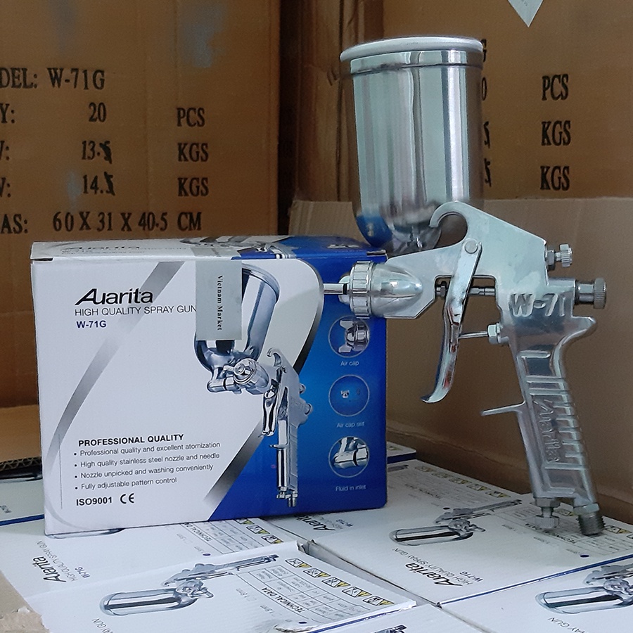 Súng phun sơn Auarita W71 cao cấp đầu béc 1.3mm, bầu 400ml