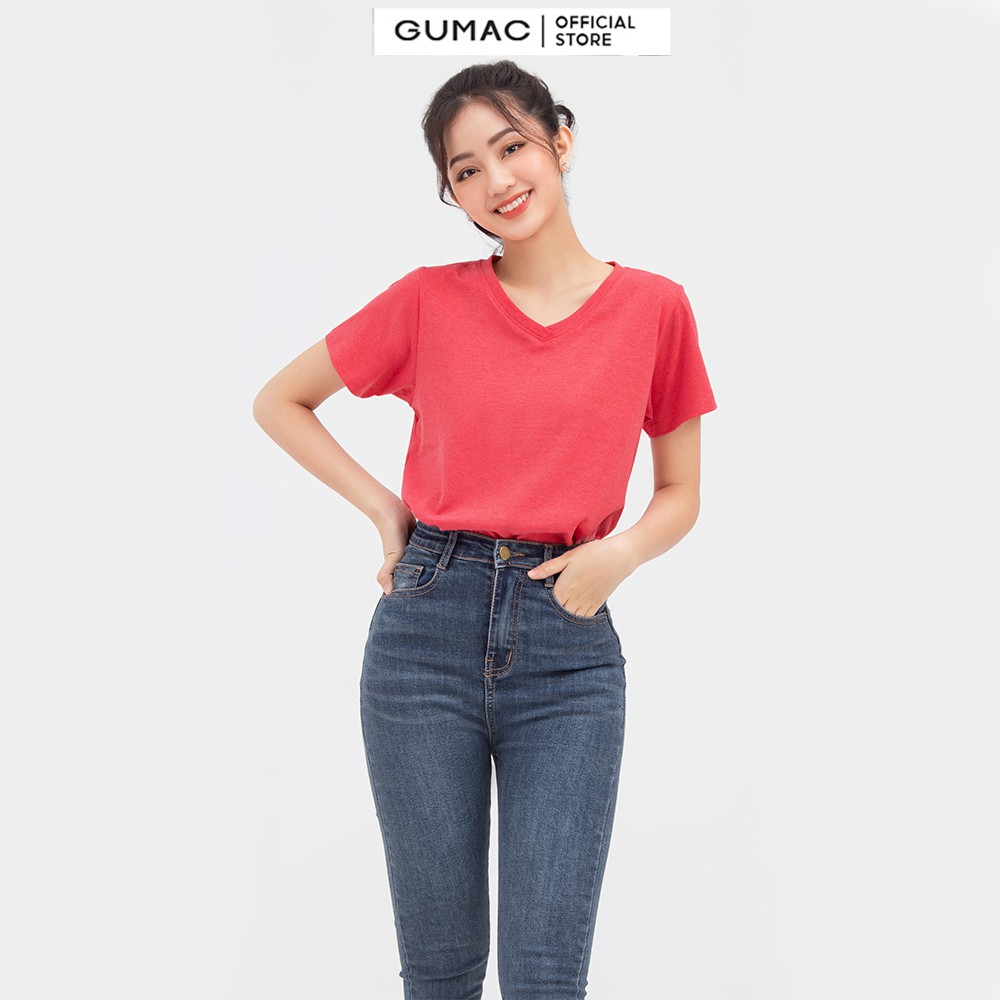 [Mã WABRGM11 giảm 10% đơn 250K] Áo thun nữ cổ tim cơ bản GUMAC nhiều màu, form cơ bản ATB808 | BigBuy360 - bigbuy360.vn