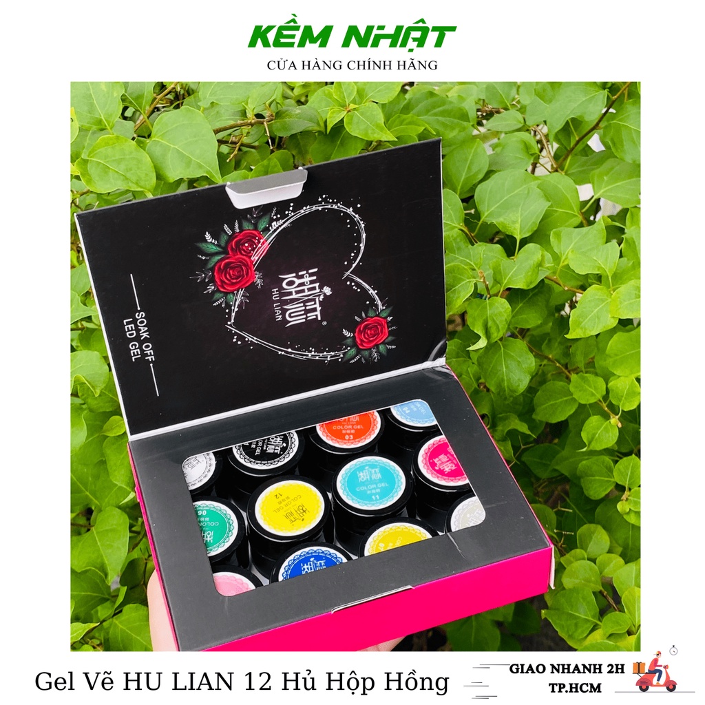 Set Gel Vẽ HU LIAN 12 Hủ Hộp Hồng - Dụng cụ làm nail