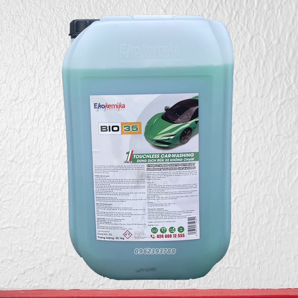 BIO 35 nước rửa xe không chạm Ekokemika can 22 lít - Dùng cho ô tô và xe máy + vệ sinh khoang động cơ