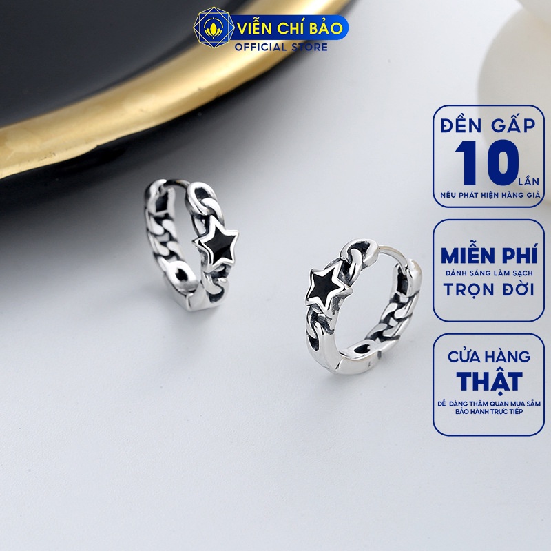 Bông tai bạc nữ hình sao đen chất liệu bạc 925 thời trang phụ kiện trang sức nữ Viễn Chí Bảo B000194