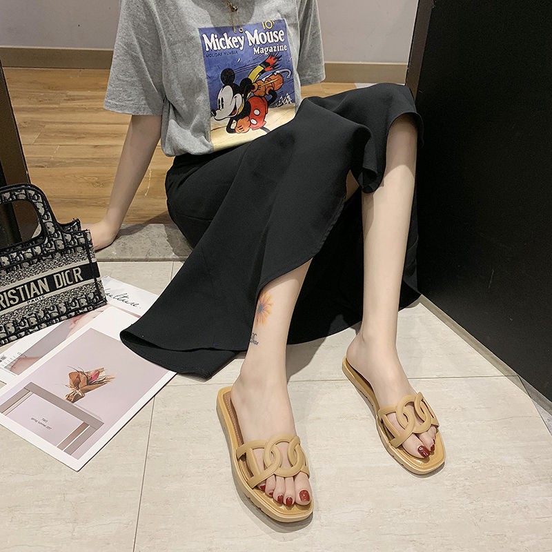 Flip flop transparent sandals girls sandals Korean fashion trend net red ins beach shoes