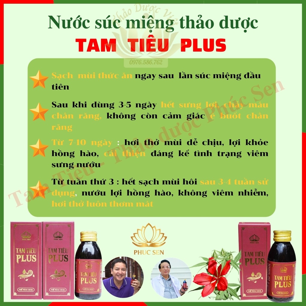 Nước Súc Miệng Thảo Dược Tam Tiêu Plus, Giúp Thơm Miệng, Khử Mùi Hôi Miệng Hiệu Quả, Đậm Đặc Hơn 25% loại thường
