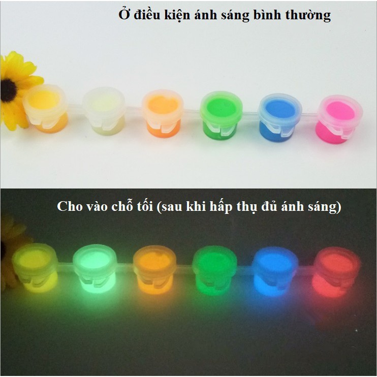 KDC - Bộ 6 màu acrylic có dạ quang (không kèm bút) dùng vẽ tranh tường, vải, gỗ tạo nét độc đáo riêng bạn, DIY