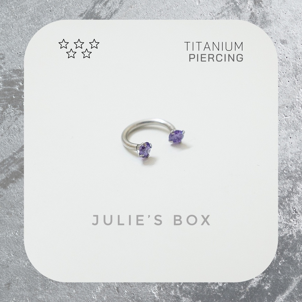 [1 Chiếc] Khuyên Tai Bông Tai Chữ U 2 Đầu Đá Tròn Màu Tím Thép Y Tế Titan Thép Không Gỉ Cá Tính Phong Cách Nam Nữ