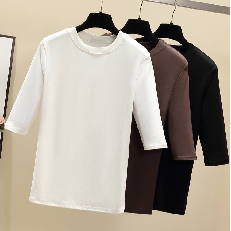 Áo thun cotton tay lửng ôm dáng màu trơn đơn giản thời trang xuân thu dành cho nữ cỡ S-2XL