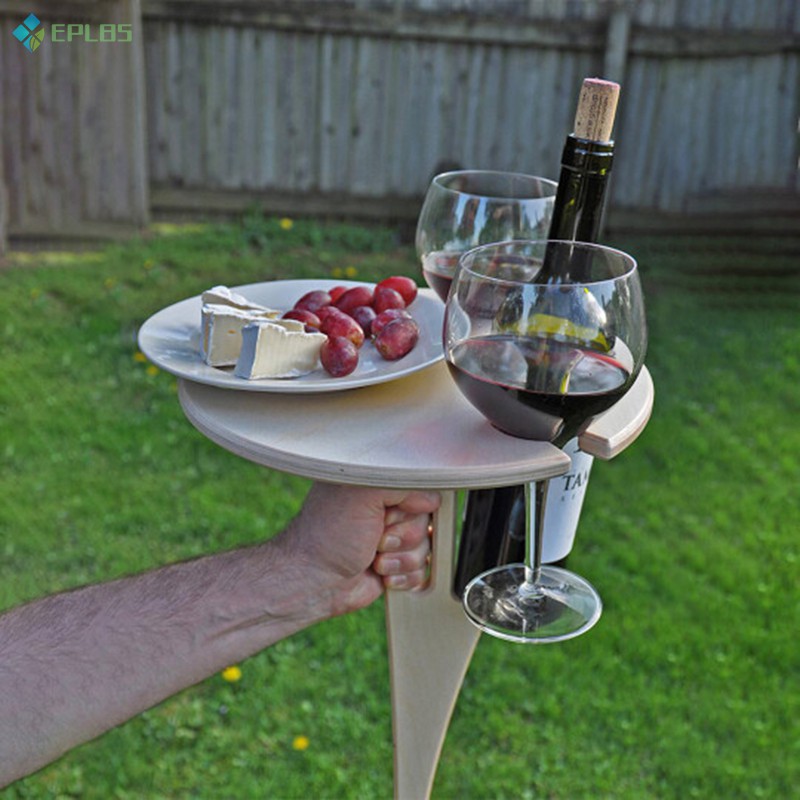 EPLBS Outdoor Portable Wine Table with Foldable Round Desktop Mini Wooden Picnic Table Easy to Carry