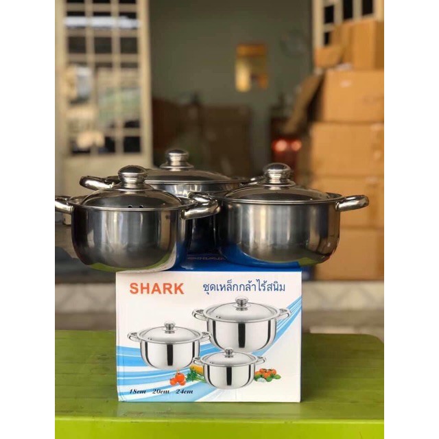 BỘ GỒM 3 NỒI INOX SHARK THÁI LAN INOX 304 DÀY CHẮC CHẮN