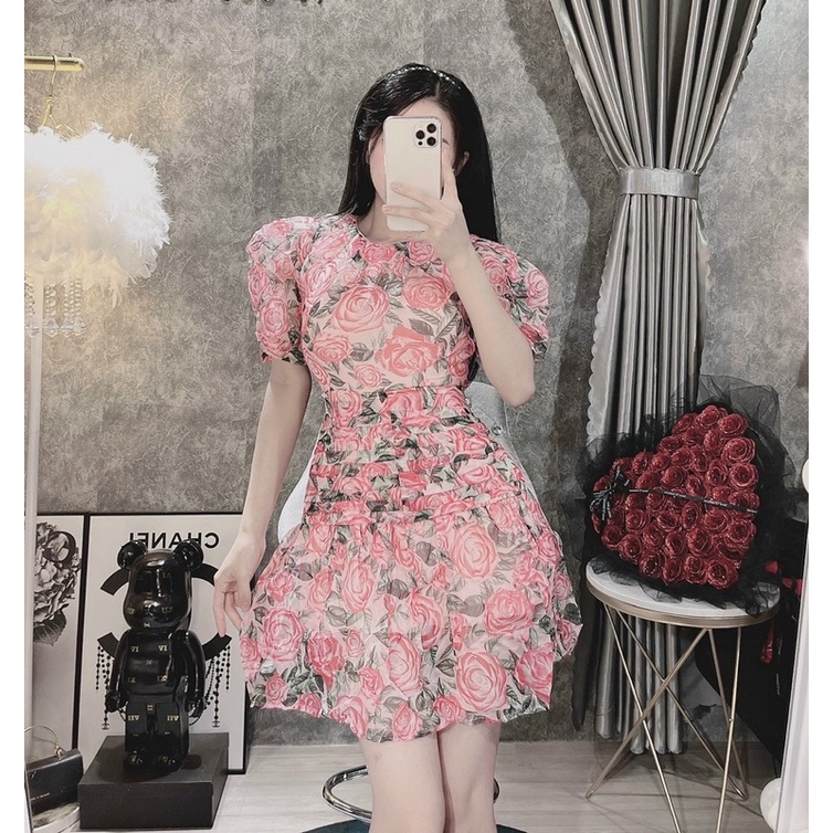 Đầm Hoa Hồng Đuôi Cá Nhún Siuu Cưng