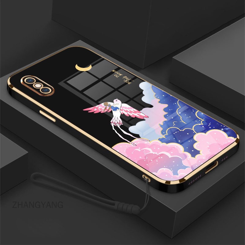 Ốp Điện Thoại Viền Mềm Mạ Điện In Hoạt Hình Kèm Dây Đeo Cho iPhone x iPhone xs iPhone xs max