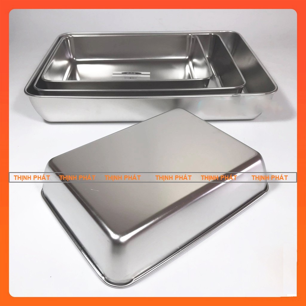 Khay Sâu Chữ Nhật Inox 304, Khay Nướng Bánh Nhiều Size - Hàng Cao Cấp