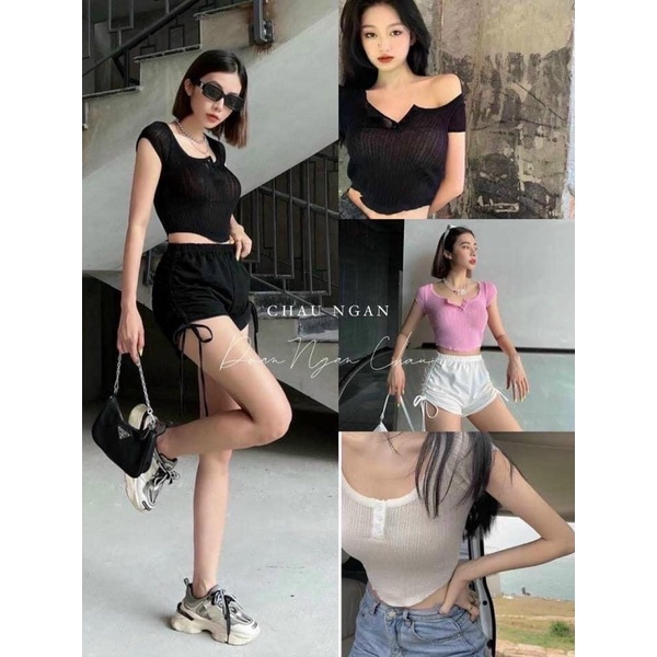 Áo len nữ mỏng cổ tròn khuy vạt bầu hot hit