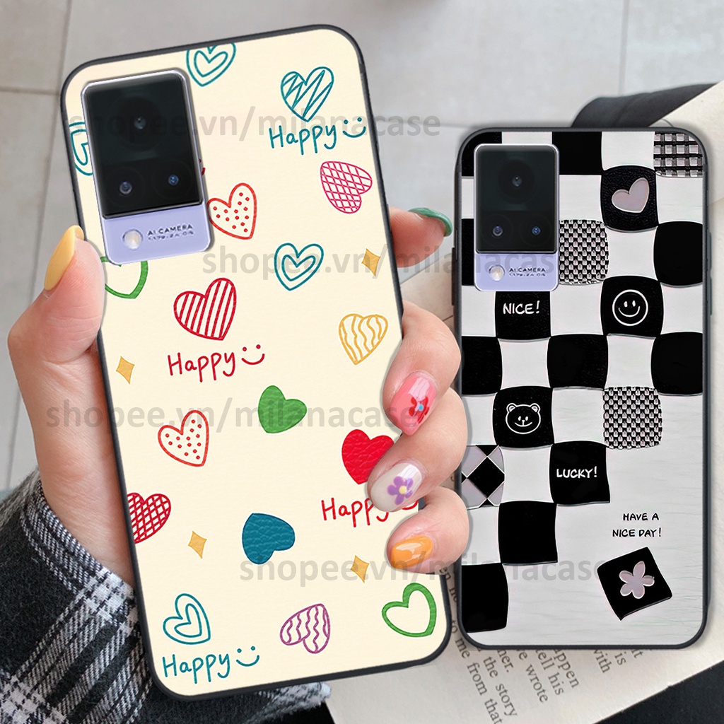 Ốp Vivo V21 5G in hình caro trái tim siêu đẹp, siêu nét đầy phong cách cá tính