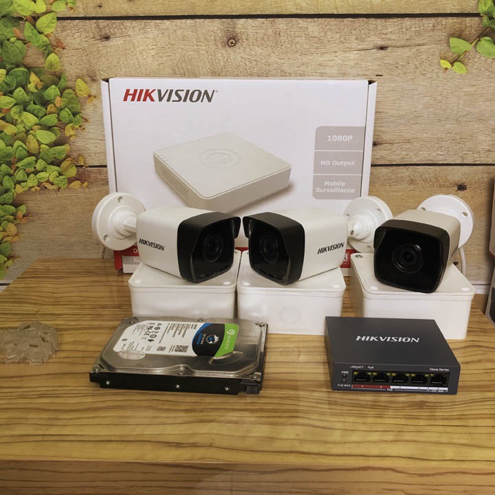 Bộ camera IP POE Hikvision 2MP thân trụ, hồng ngoại 20 mét, đầy đủ phụ kiện, có video hướng dẫn lắp