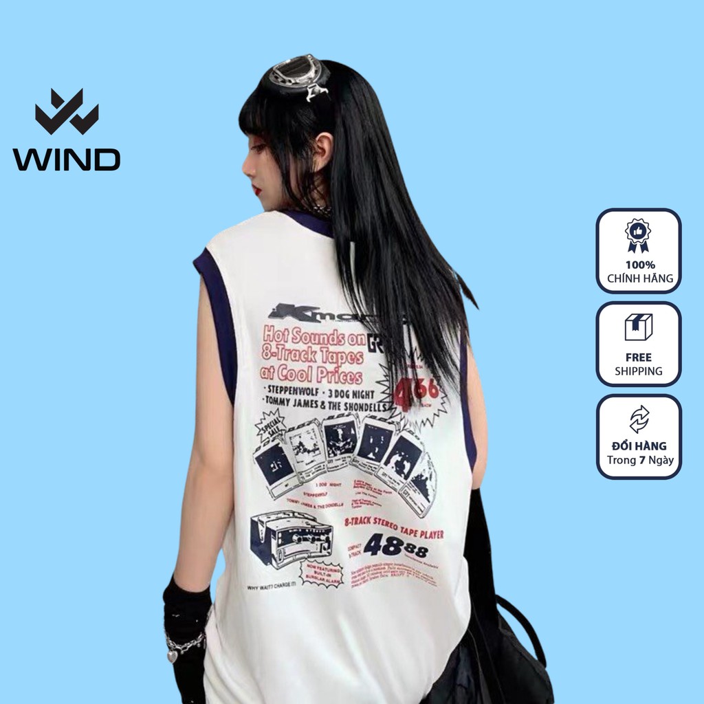 Áo thun ba lỗ WIND phông unisex form rộng 466 nam nữ sát nách oversized ulzzang