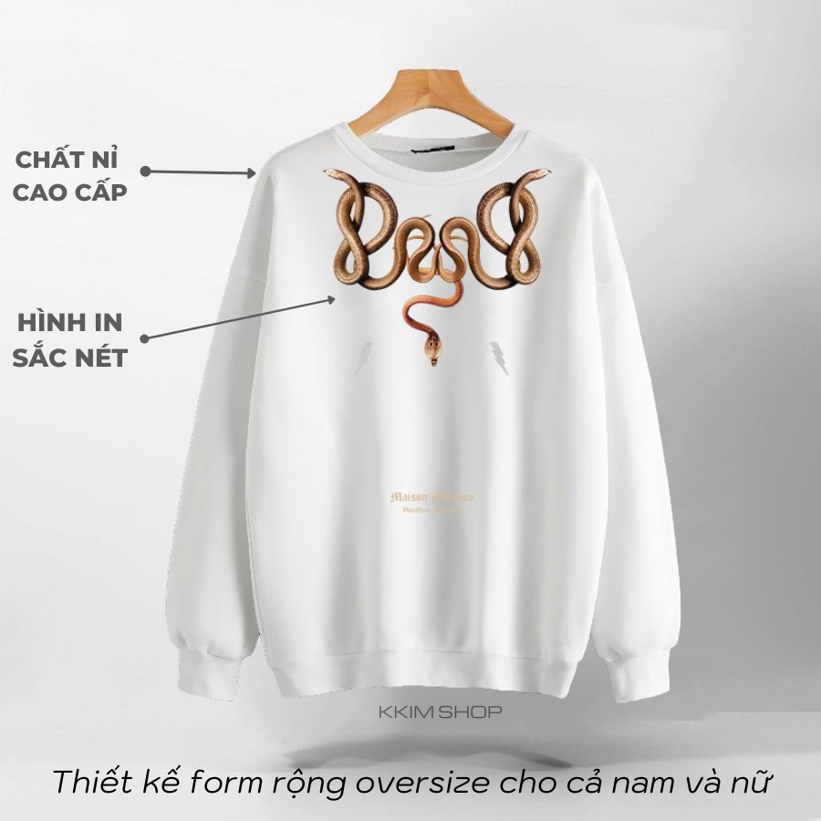 Áo Nỉ SWEATER MIKENCO Cobra Họa Tiết Rắn, Áo Nỉ Dài Tay Form Rộng Oversize Unisex Nam Nữ, Chất Nỉ dày dặn cao cấp