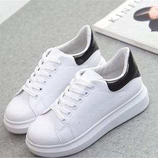 Giày thể thao nữ 💖FREESHIP💖 Giày đế bằng da Pu mềm êm chân màu trắng viền đen dễ phối đồ ôm chân dáng thon