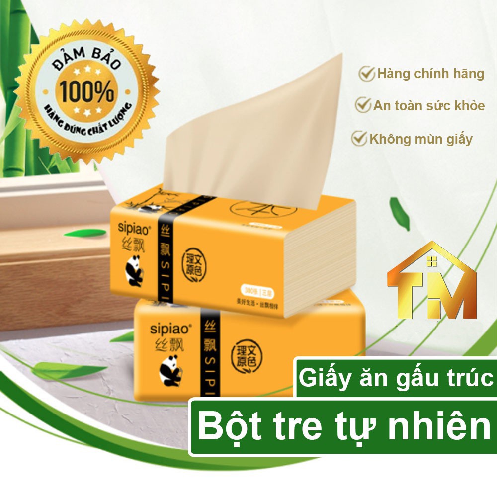 Giấy ăn Gấu trúc Sipiao Siêu dai, Gói 300 tờ giấy ăn Gấu trúc không chất tẩy trắng