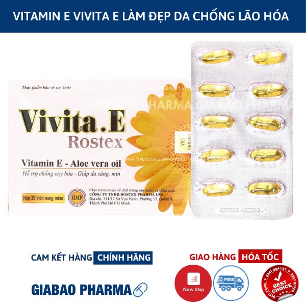 Viên uống đẹp da Vitamin E bổ sung vitamin e, chống lão hóa, làm sáng da, giảm sạm nám,hô trợ nội tiết tố nữ (Hộp 30 viê