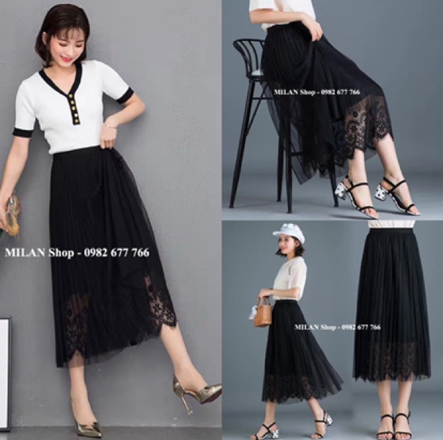 Chân váy xếp ly công chúa phối ren hoa | BigBuy360 - bigbuy360.vn