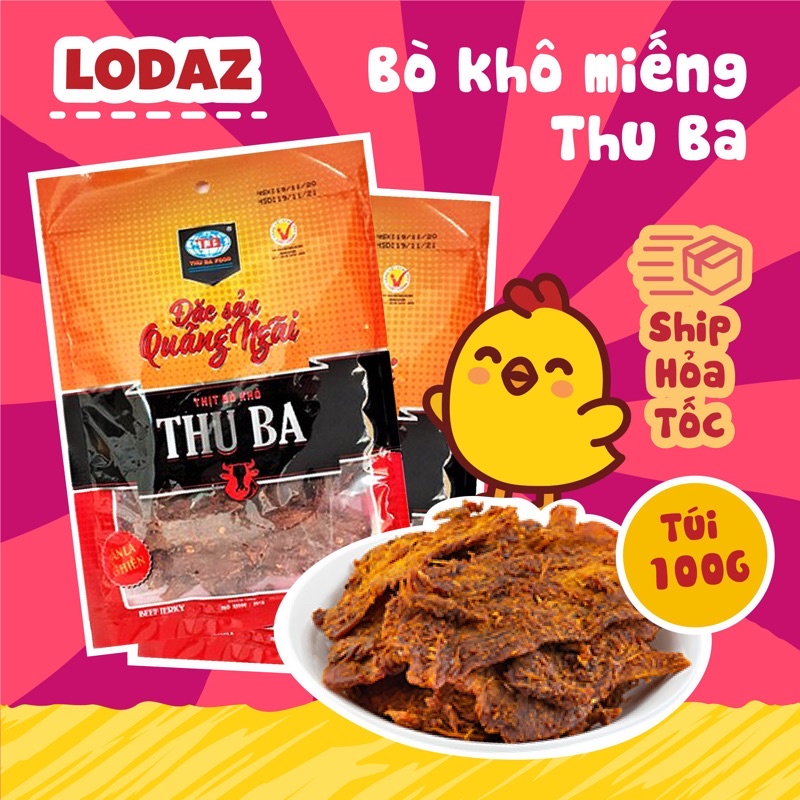 [Mã 99FMCG1 giảm 8% đơn 250K] bò khô miếng Thu Ba, đặc sản Quảng Ngãi, đồ ăn vặt Hà Nội gói 100g